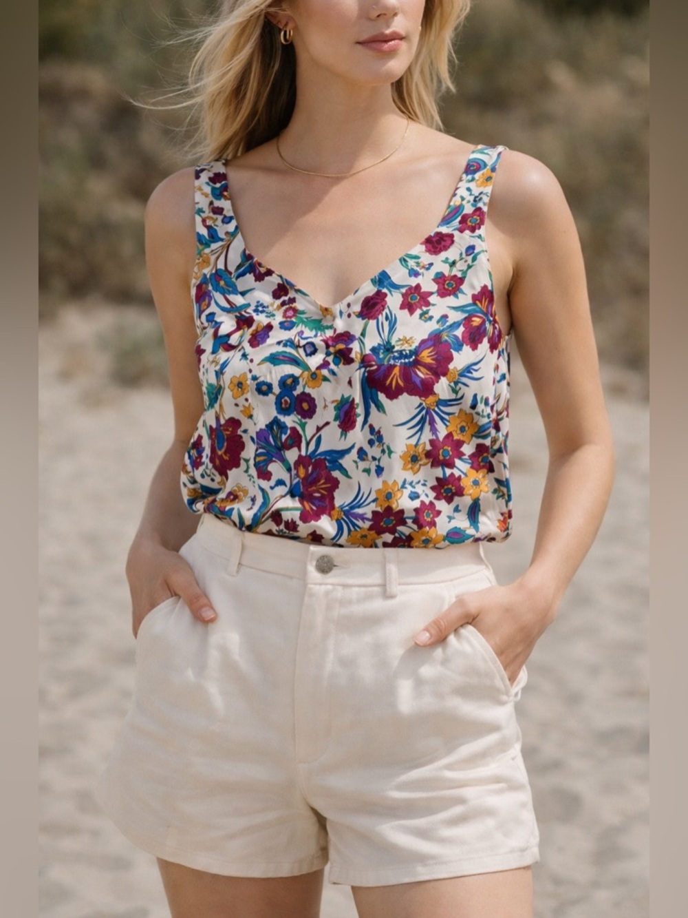 Vintage Valerie Stevens 100% Silk Floral Tank Blouse Size S